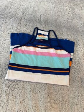 Garage Girls Striped Tank Top in Navy, Teal, Pink & White